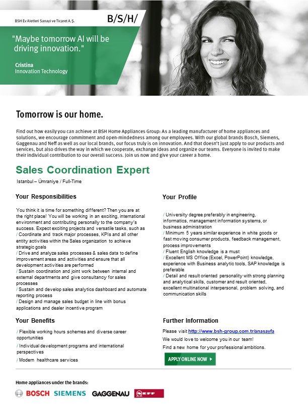 BSH EV ALETLER SAN VE T C A Sales Coordination Expert lan 